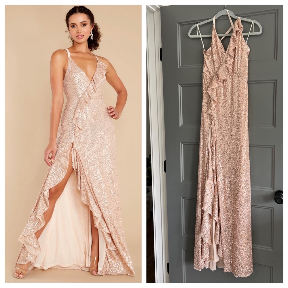 Red Dress Boutique Rose Gold Sequin Dress. NWT